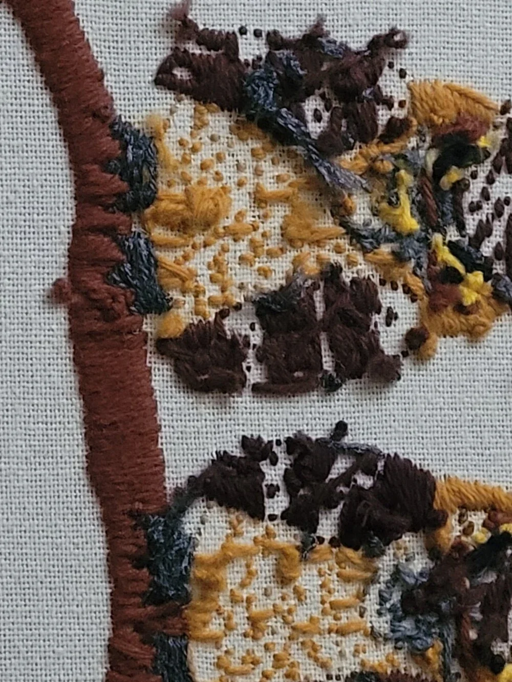 Handmade Brown and Yellow Owl Embroidery Wall Art